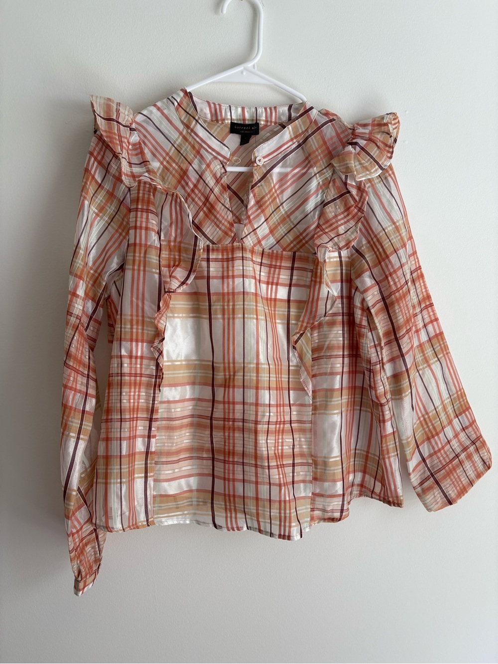 Current Air Anthropologie Plaid Ruffle Blouse